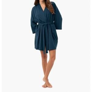 NEW UNDER THE CANOPY organic short lounge robe in teal